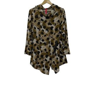 IC by Connie K Artsy Spotted Zip Detail Tunic Top Medium Laggen Look Relaxed